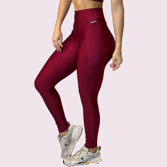 Legging Recortes Metalizado Cereja