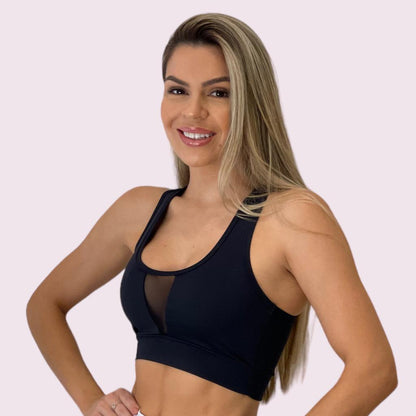 Top Ilusion Suplex Preto com Tule Preto