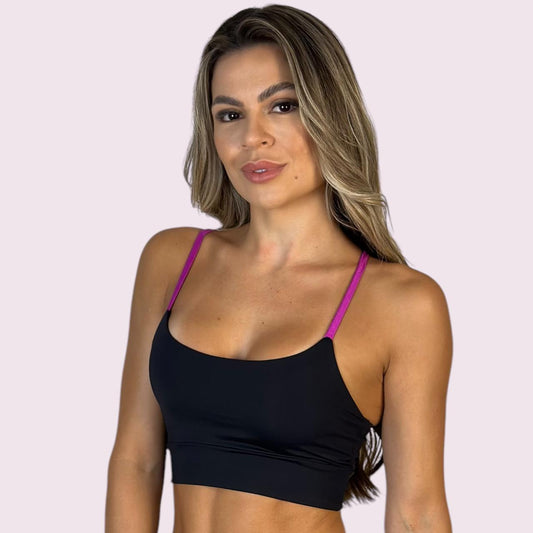 Top Isa Suplex Preto com Metalizado Fúcsia