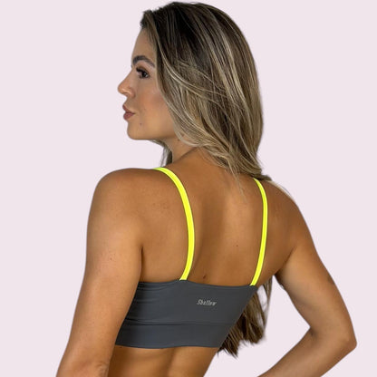 Top Isa Suplex Grafite com Metalizado Amarelo Neon