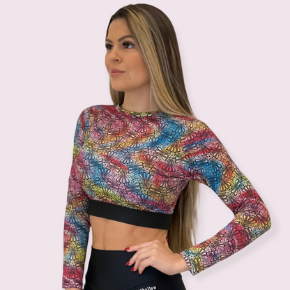 Cropped Elastic Estampa Floral com Elástico Preto
