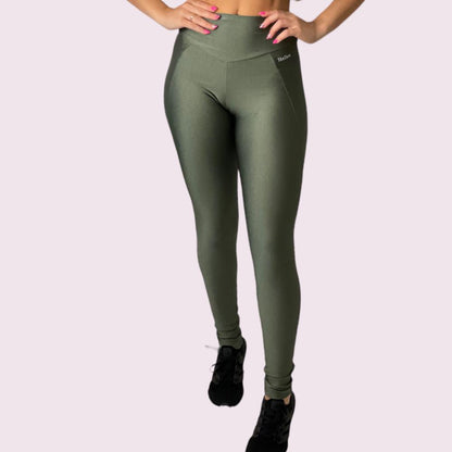 Legging Recortes Metalizado Verde Militar