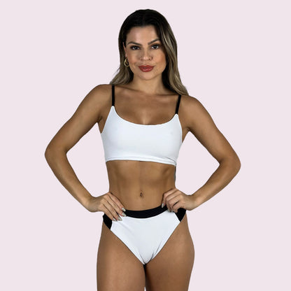 Biquíni Bali Cotelê Branco com Preto