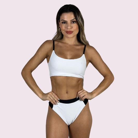 Biquíni Bali Cotelê Branco com Preto