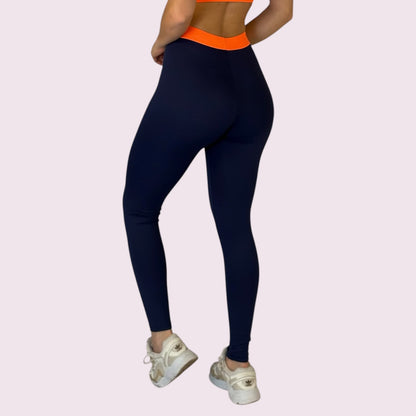 Legging Elastic Marinho com Elástico Laranja