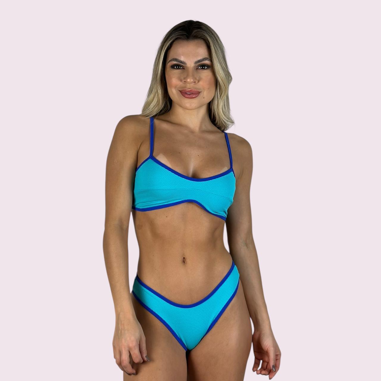 Biquíni Malibu Texturizado Tiffany com Azul