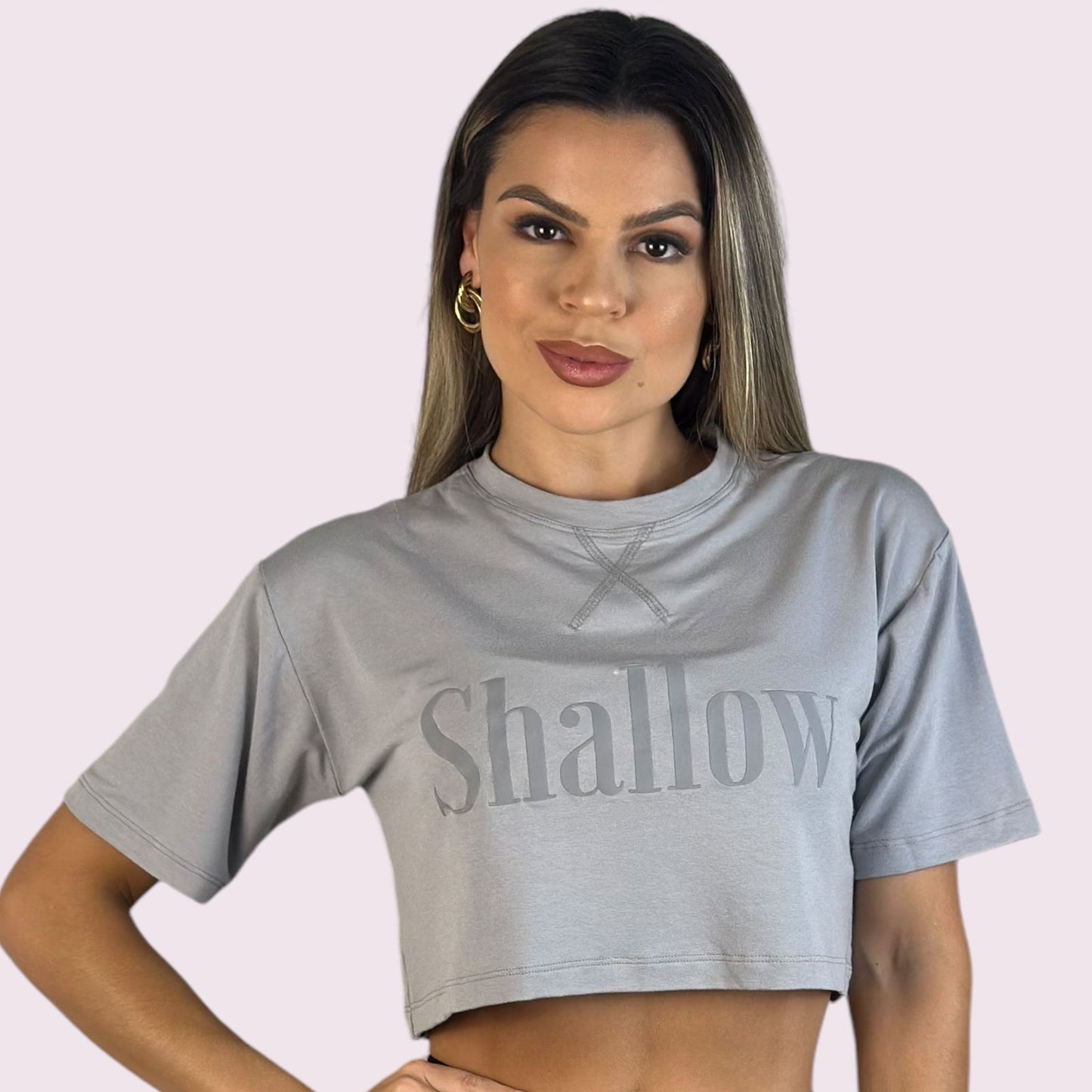 Cropped Manga Curta Grafite Shallow Grafite