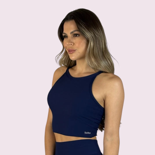Cropped Ana Cotelê Azul Imperial