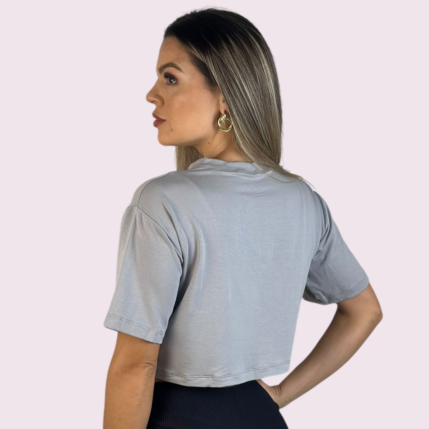 Cropped Manga Curta Grafite Shallow Grafite