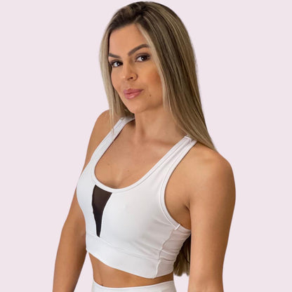 Top Ilusion Suplex Branco com Tule Preto