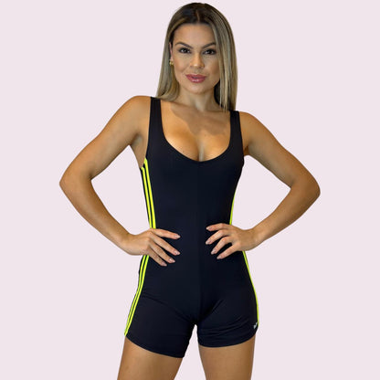 Maiô Hidro Preto com Amarelo Neon