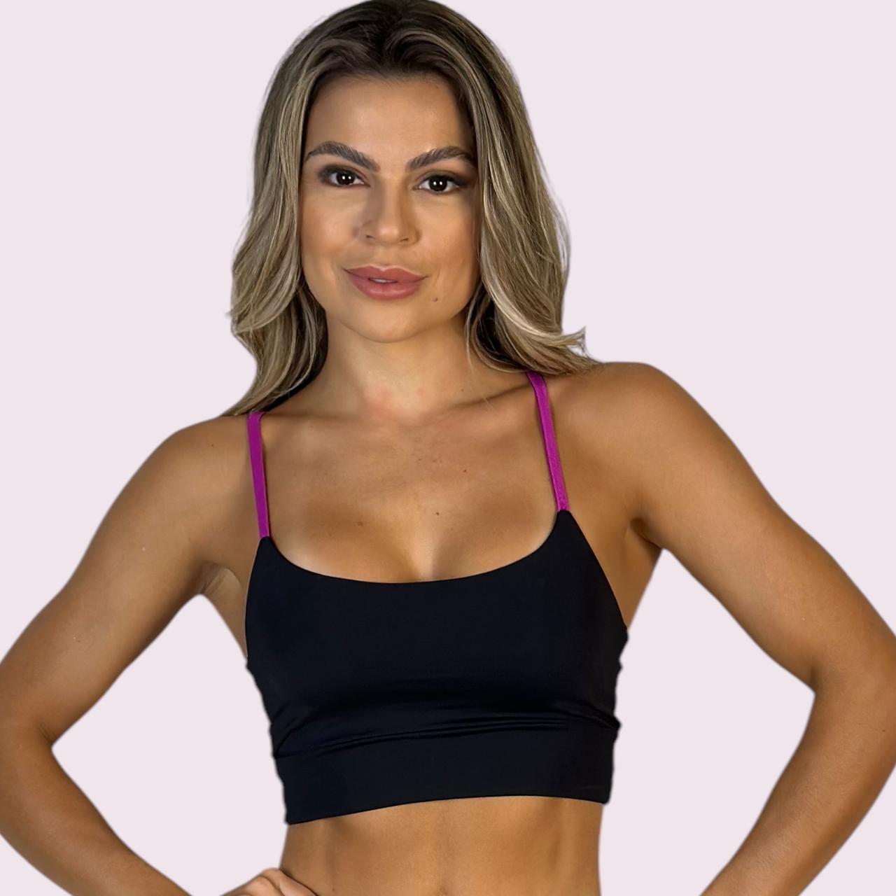 Top Isa Suplex Preto com Metalizado Fúcsia