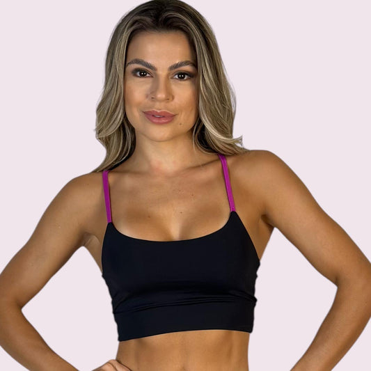 Top Isa Suplex Preto com Metalizado Fúcsia