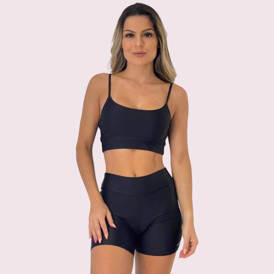 Shorts Cós V Metalizado Preto