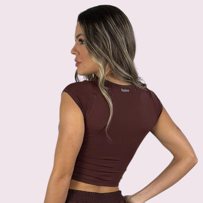 Cropped Mariana Manga Curta Coffee