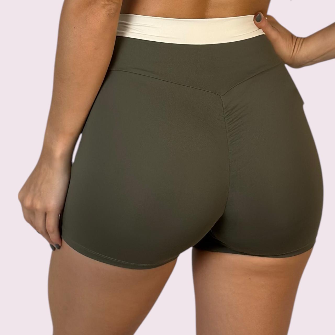 Shorts Elastic Empina Bumbum Suplex Verde Militar com Off White