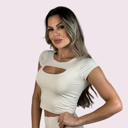 Cropped Mariana Manga Curta Off White