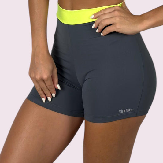 Shorts Elastic Suplex Grafite com Amarelo Neon
