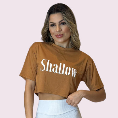Cropped Manga Curta Terracota Shallow Off White